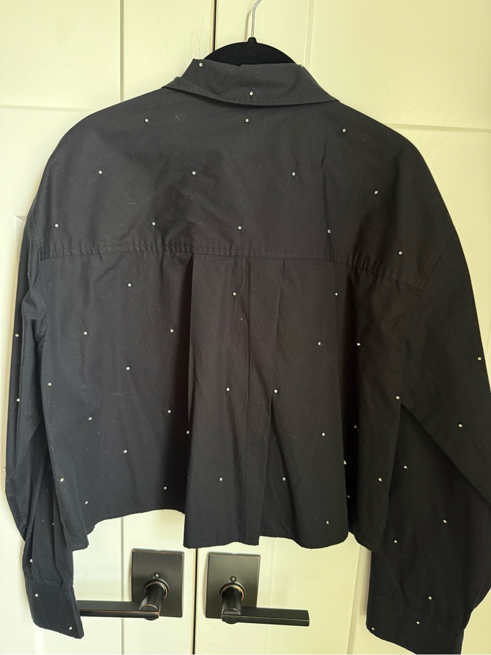 Madewell Black Cropped Button-Down Shirt with sparkling rhinestones. Size M. - Picture 6 of 9